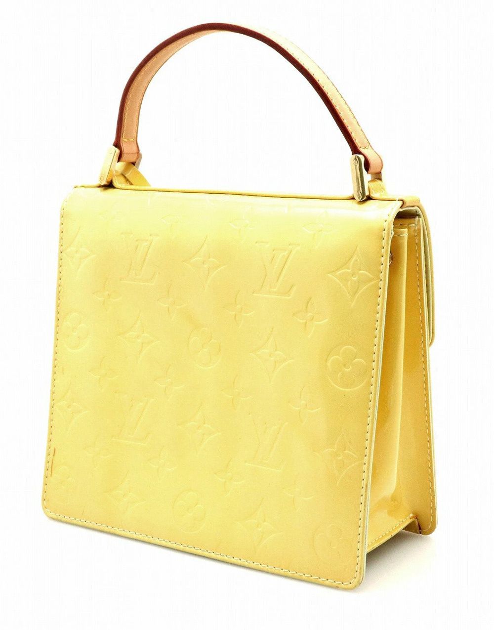 Louis Vuitton Enamel Lime Leather Handbag Spring Calf Vernis Street Monogram